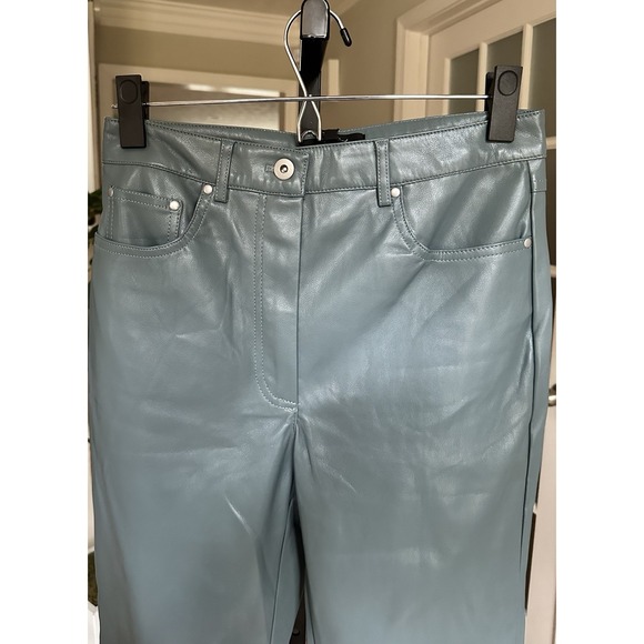 7 For All Mankind Smoky Blue Faux Leather Pants 5-Pocket Womens Size Small - Picture 3 of 8